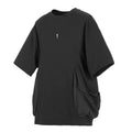 Men's loose casual cotton t-shirt with big pockets in black colour showing front view