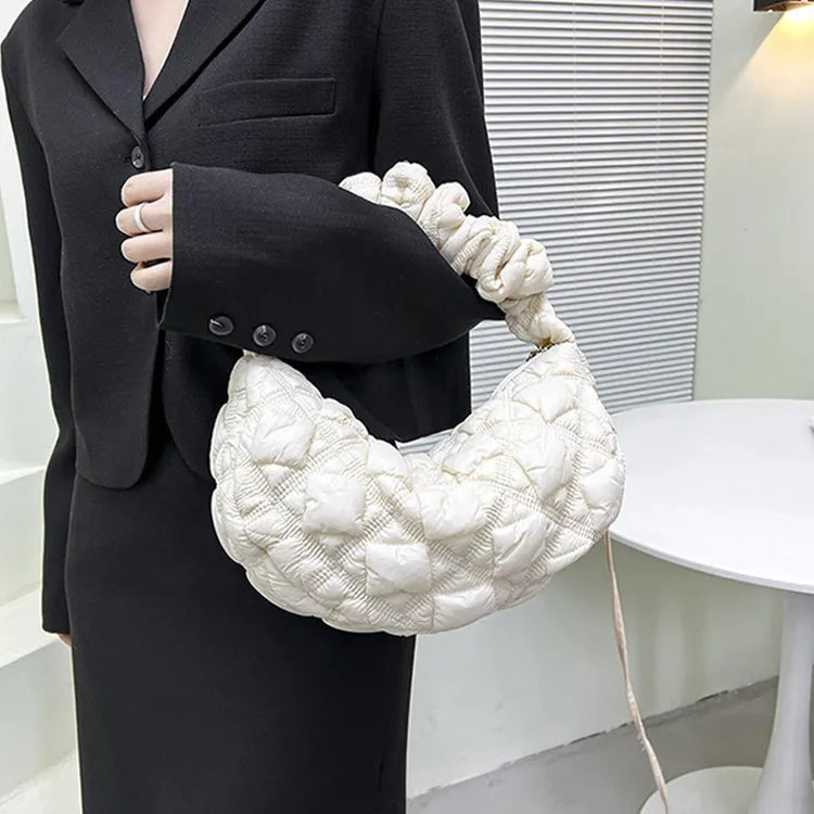 Women's nylon shoulder messenger bag in beige colour with adjustable strap