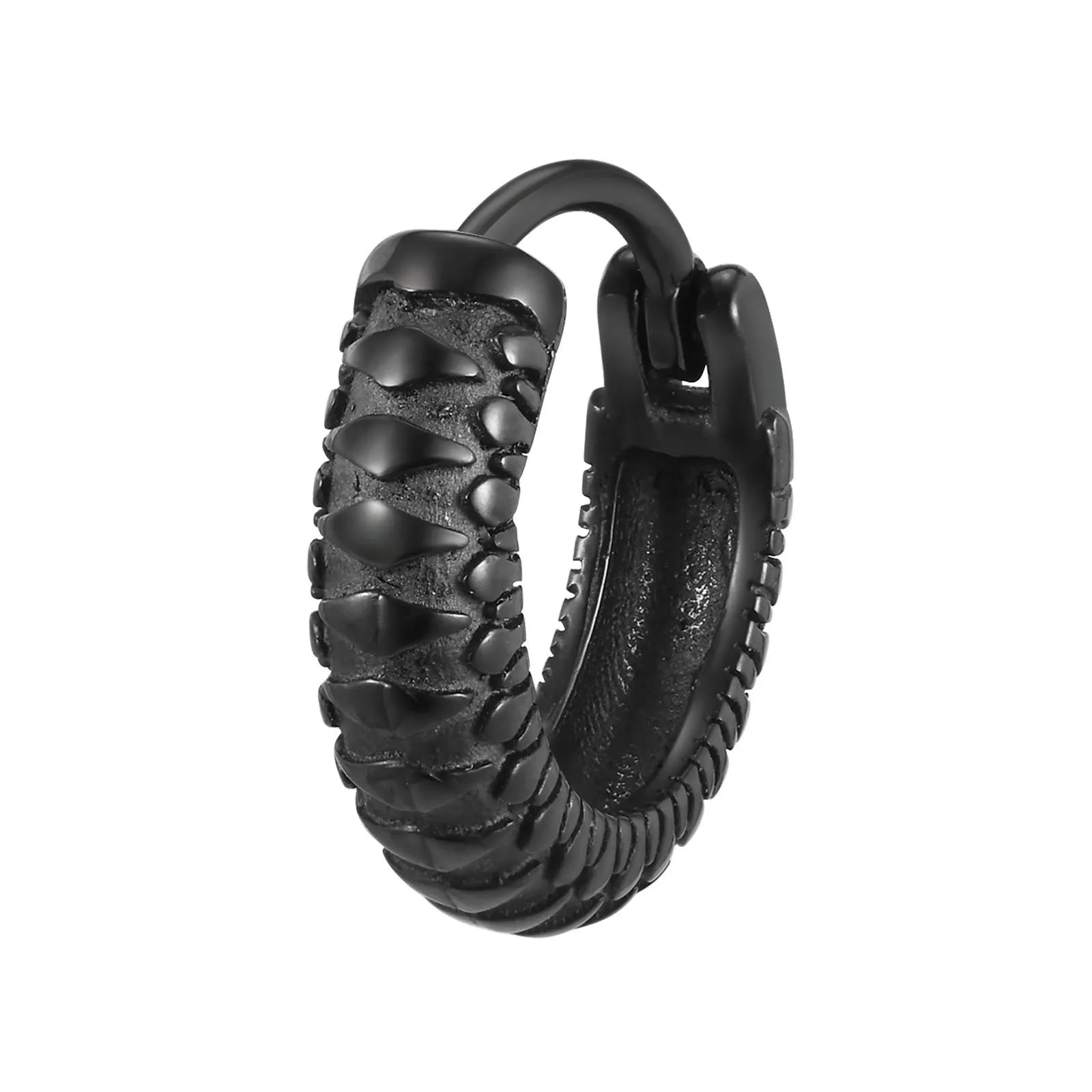 Stainless steel snake pattern hip hop earring in black and gold colour options