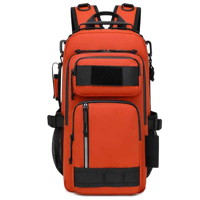 Large Derm fabric outdoor backpack in orange colour with 20-35 litre capacity for hiking and camping
