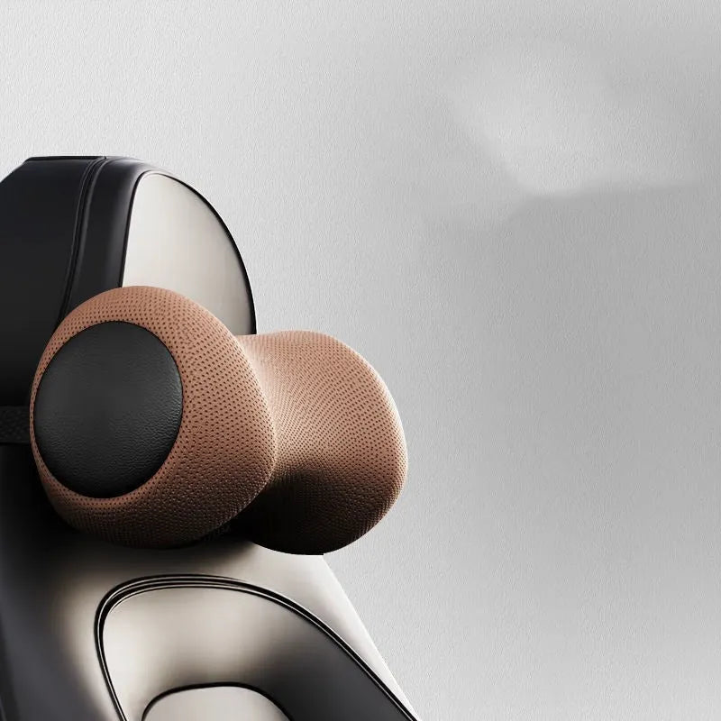 Car seat electric massage cushion and headrest in memory foam, shown in grey colour.