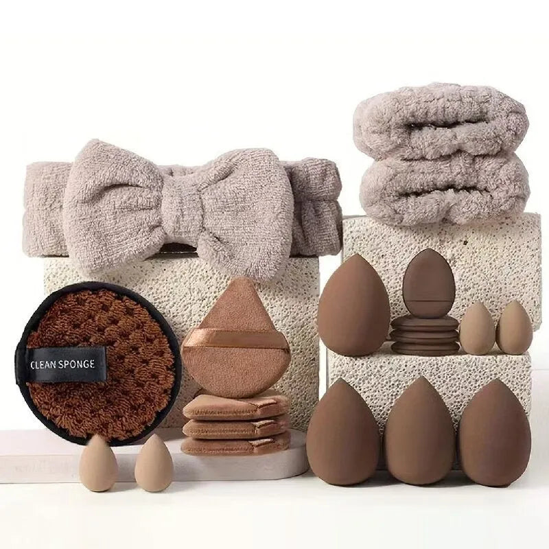 Beauty tools combination suit for face wash and makeup in brown, pink, purple colours