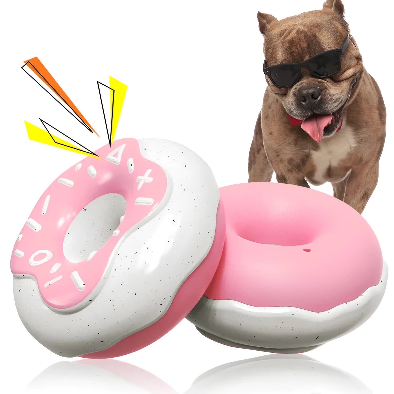TPR donut-shaped dog toy in pink colour for dental cleaning with sound feature