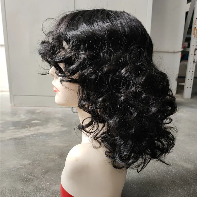 Black synthetic women's wig with long Afro curly hairstyle