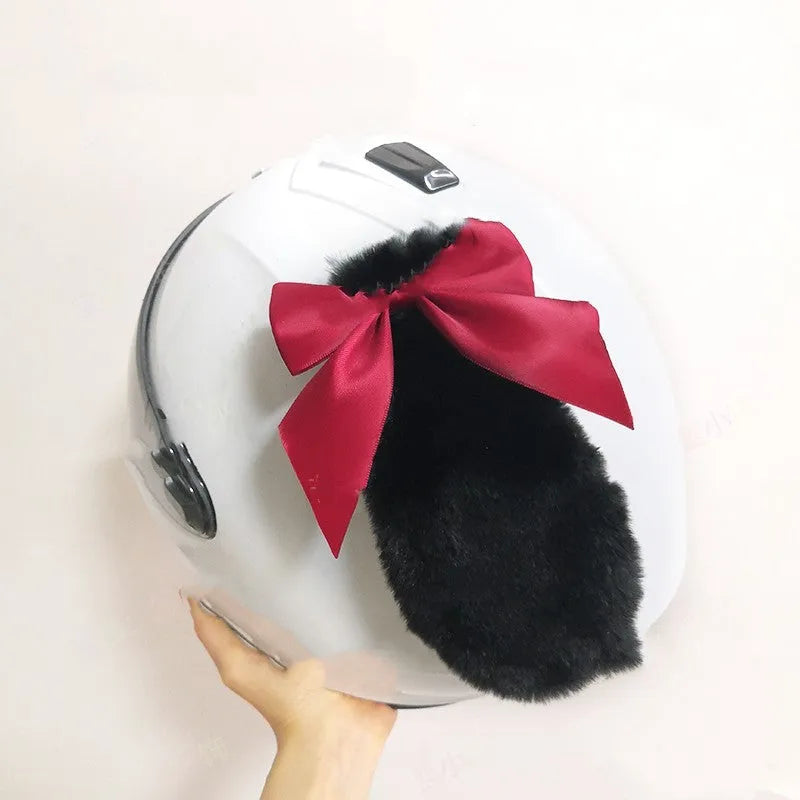 Carbon fibre rabbit ears motorcycle helmet decoration in various colours on a black helmet