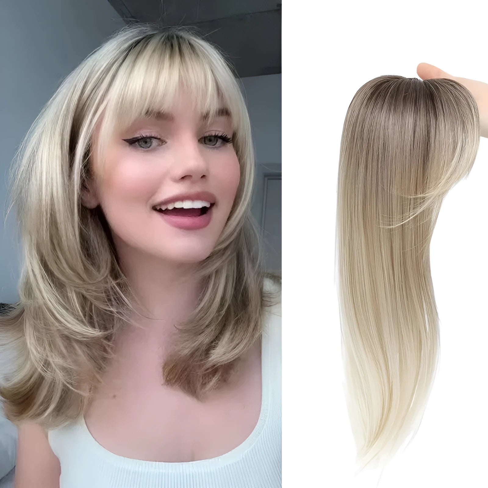 35cm long synthetic clip-in wig hairpiece with buckle clasp in one of six colour styles.