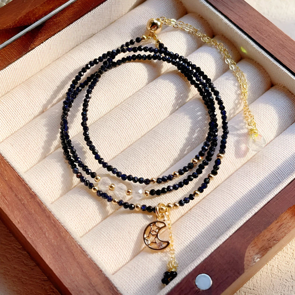Blue sand stone three-ring bracelet with multi-layer construction and cut design for women