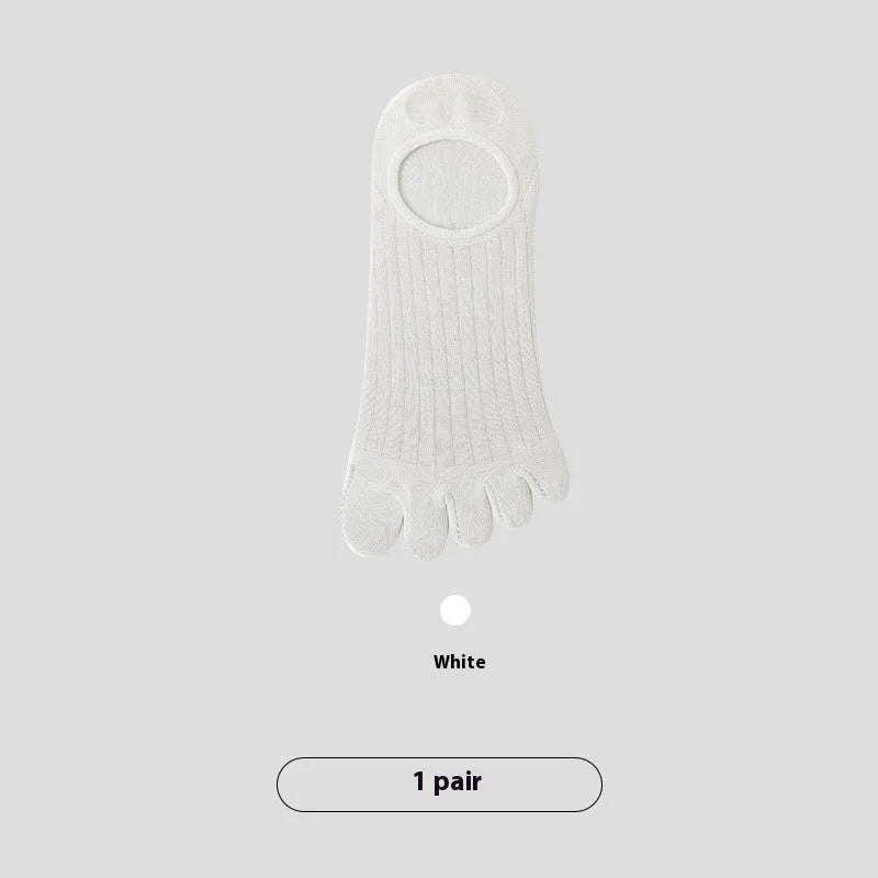 Men's five-finger invisible socks in white, khaki, light grey, dark grey, and black colours