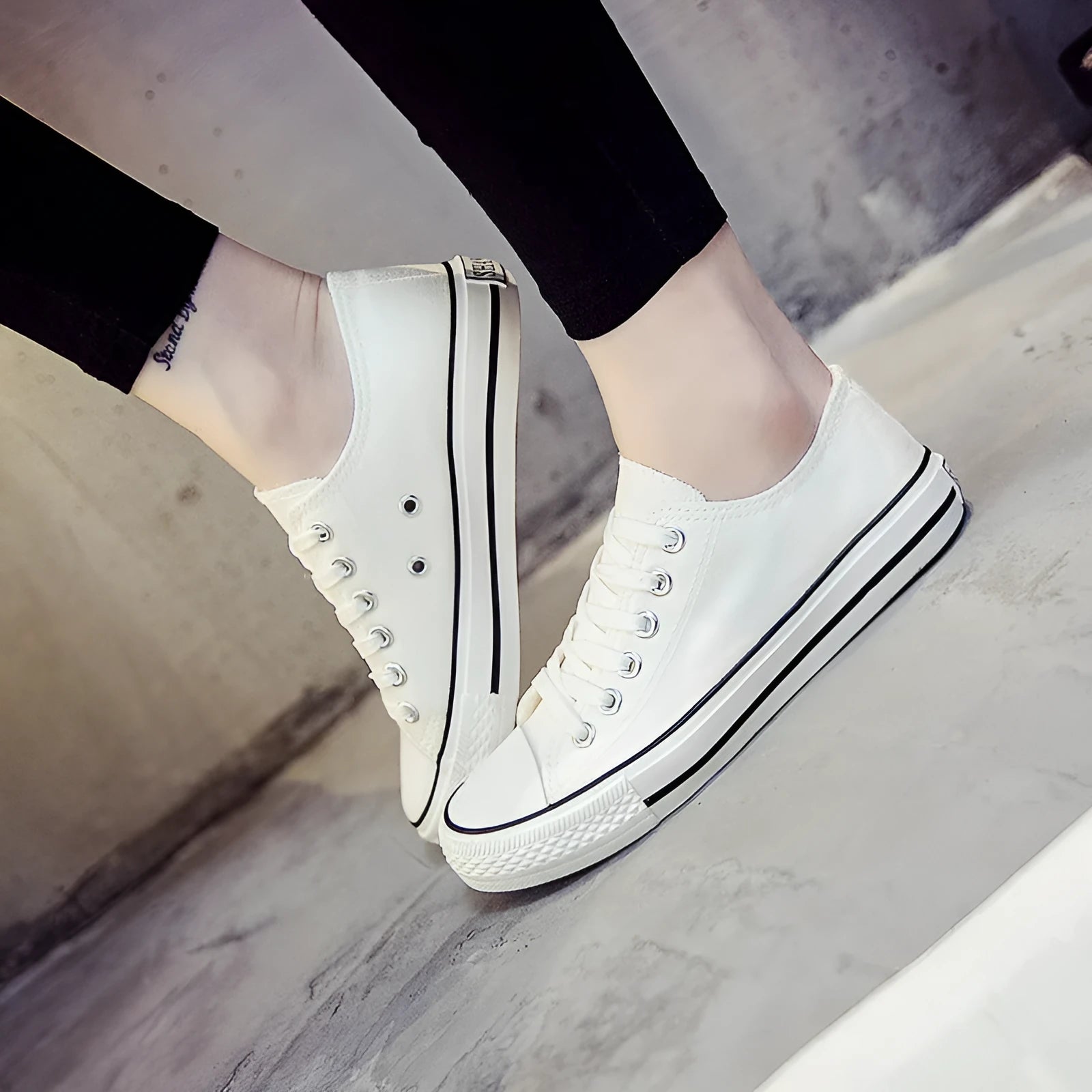 Women's solid colour casual canvas shoe on a white background.
