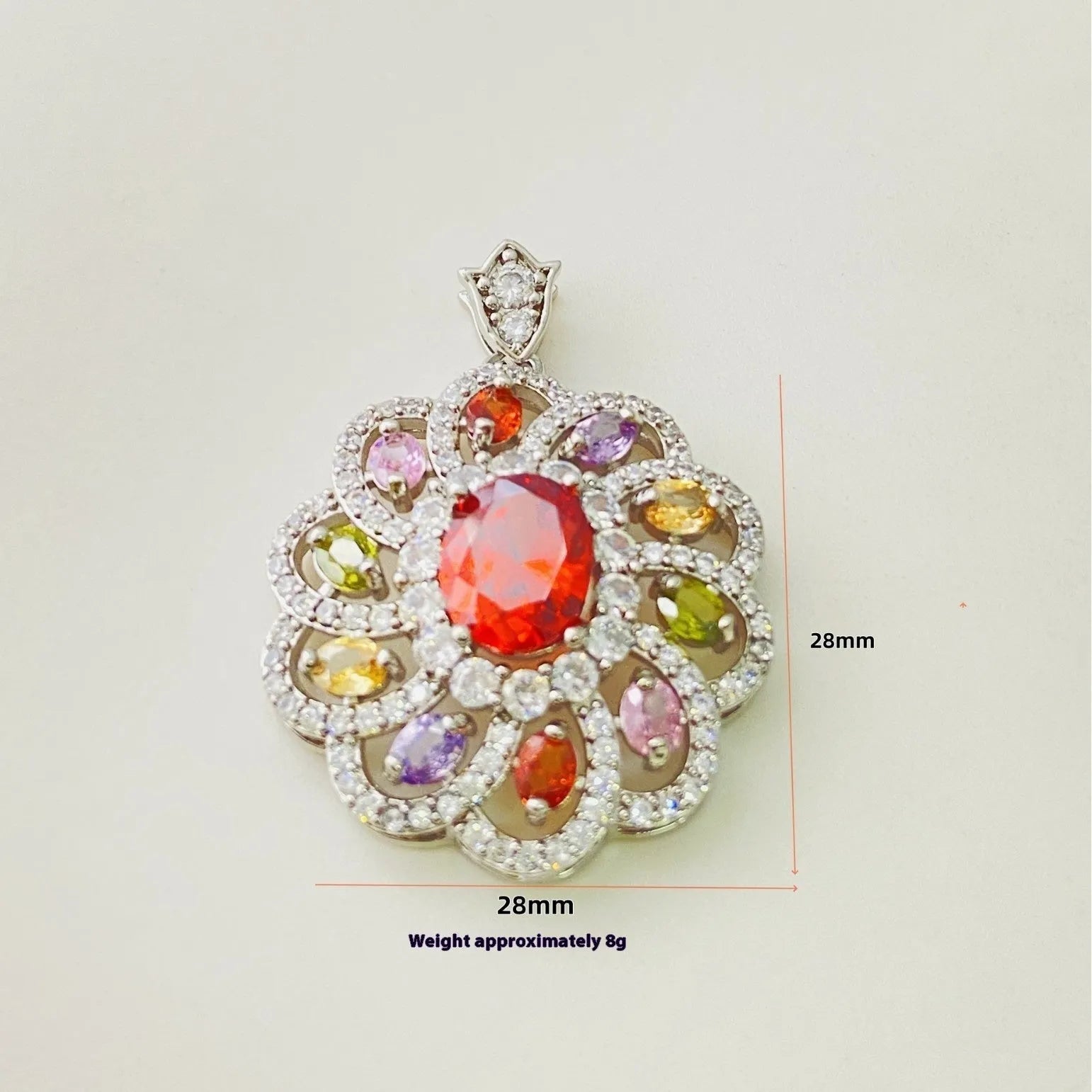 Women's colourful zircon flower pendant necklace in gold, champagne gold or platinum colour finishes