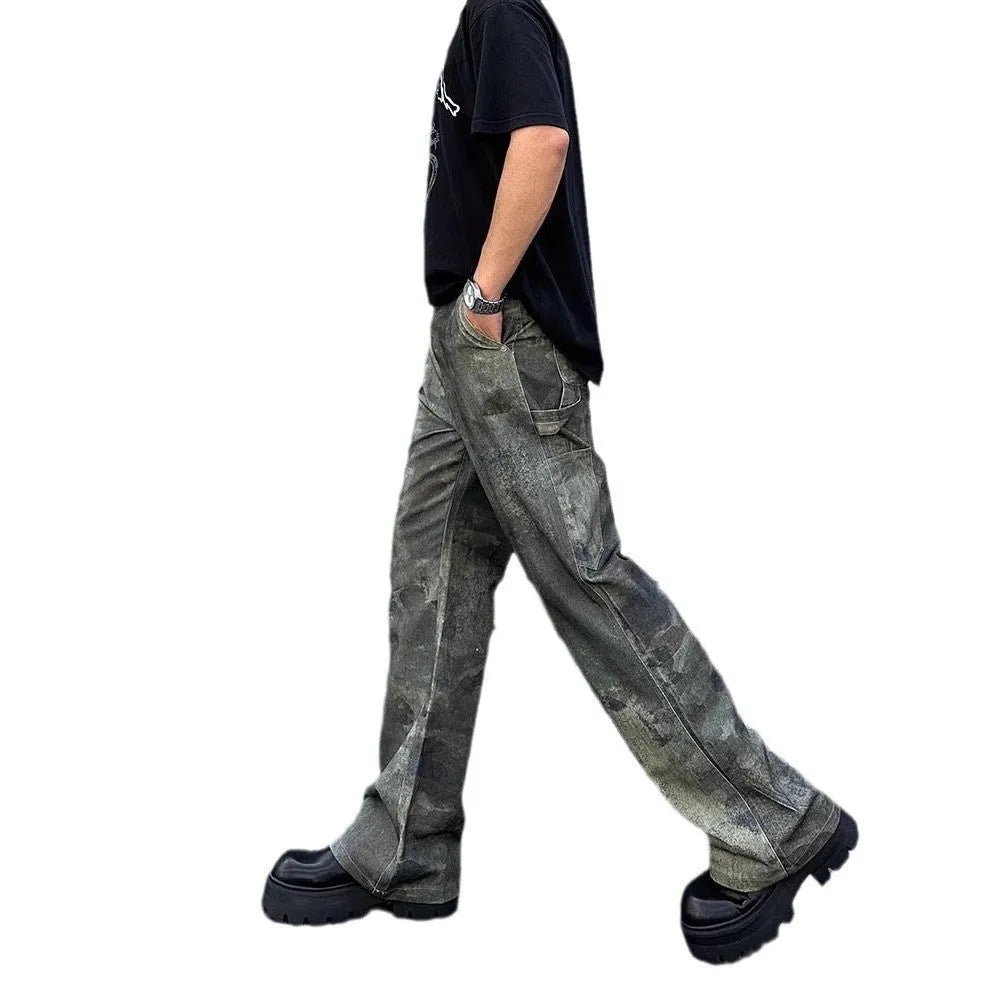 Men's retro digital camouflage jeans in straight cut denim trousers with cotton composition