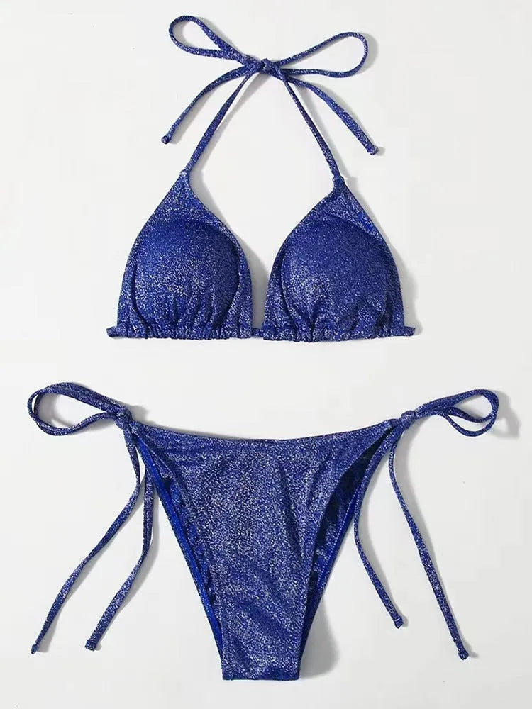 Women's bandage design bikini swimsuit in polyester available in multiple colours and sizes.