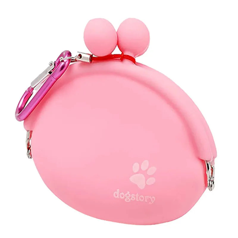 Yellow silicone dog treat bag with hook and loop closure for training and walks