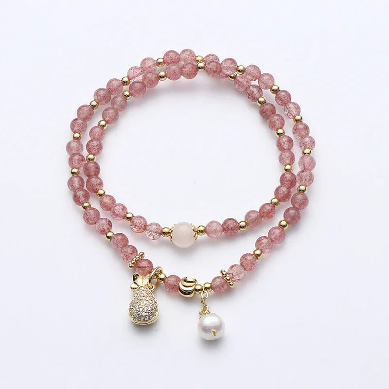 Geometric strawberry quartz crystal bracelet for women with money drawing association