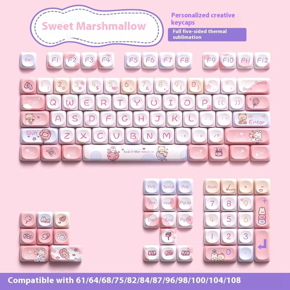 Sweet Cotton Candy coloured PBT keycap set for mechanical keyboards in 112 and 120 key options