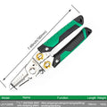 Stainless steel wire stripper tool with seven size markings and a two-colour handle.