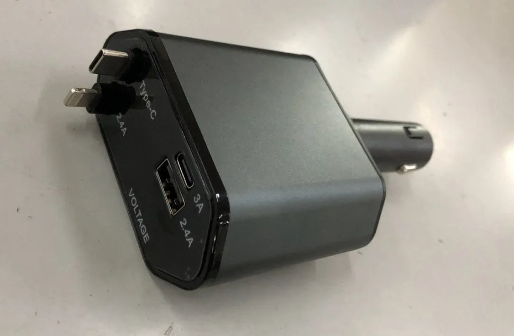 Automatic retractable car charger with cigarette lighter adapter and USB connections