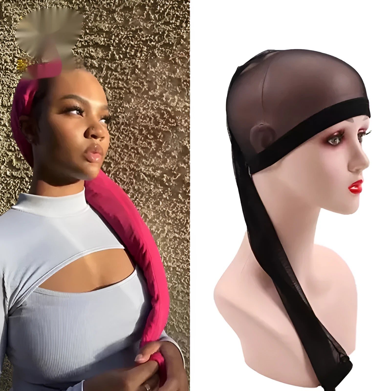Mesh wig cap with elastic oversleeve design in seven colour options