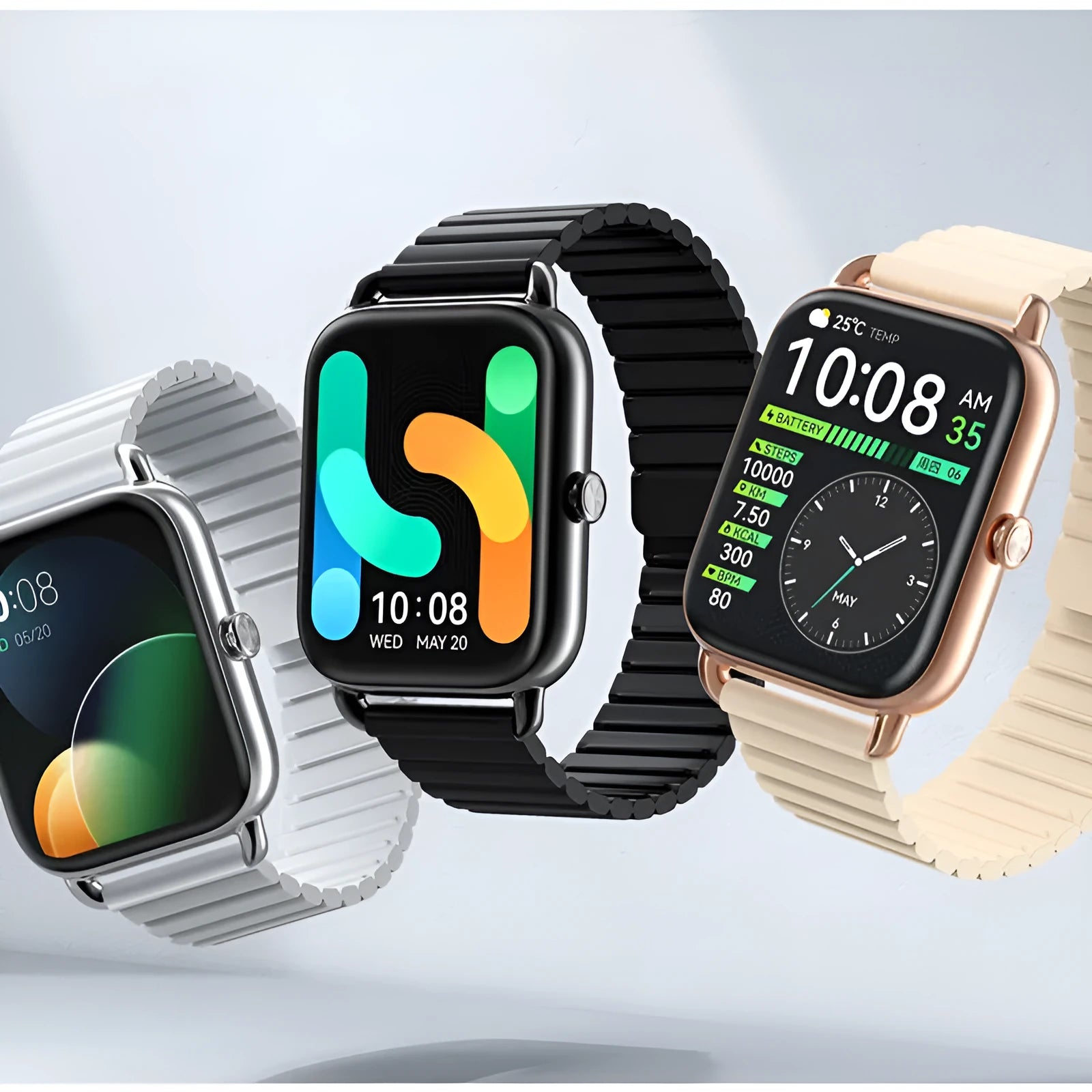 S4PLUS LS11 smart sports watch with AMOLED display on wrist in black, silver, or champagne colour