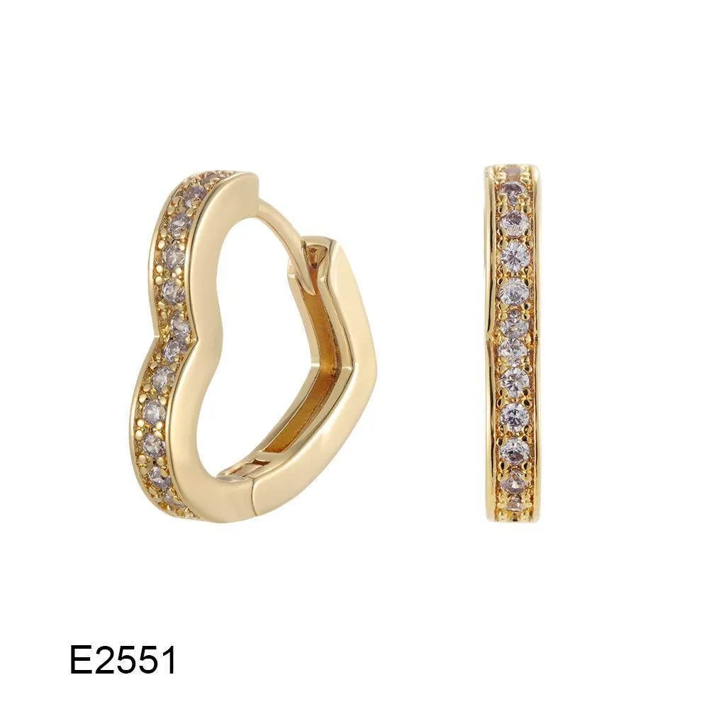 Brass gold plated heart shaped zircon ear clip earrings for women with copper alloy and electroplated finish