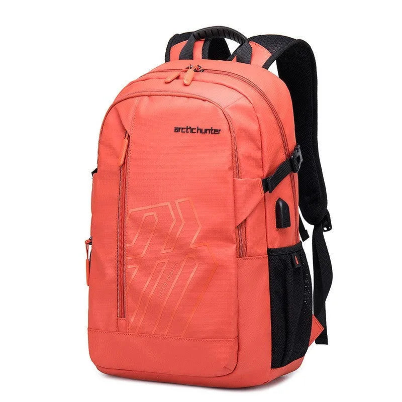 Blue plaid pattern 18-inch casual computer backpack with curved shoulder strap