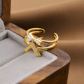 Gold geometric open adjustable women's ring showing Korean fashion design with electroplated finish