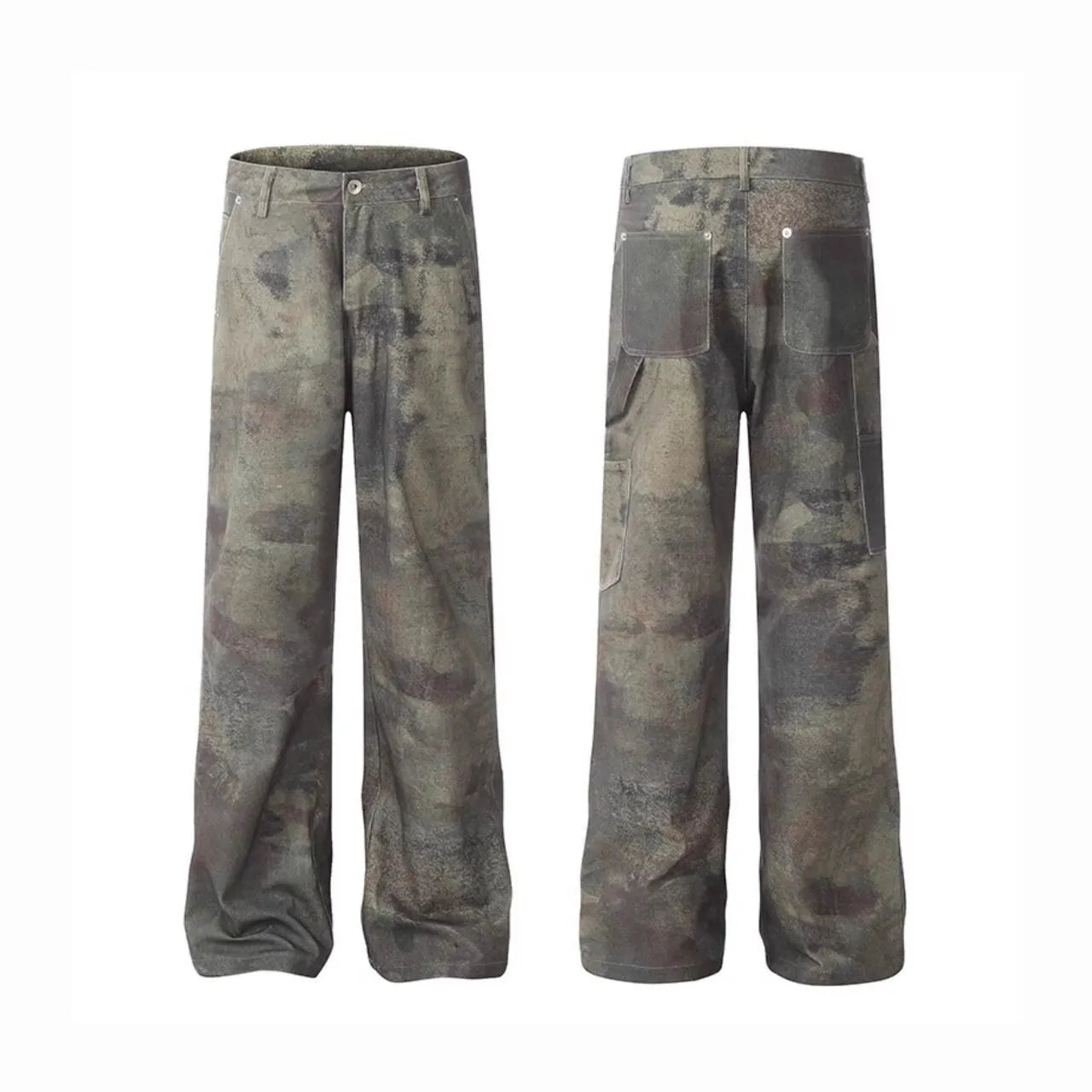 Men's retro digital camouflage jeans in straight cut denim trousers with cotton composition