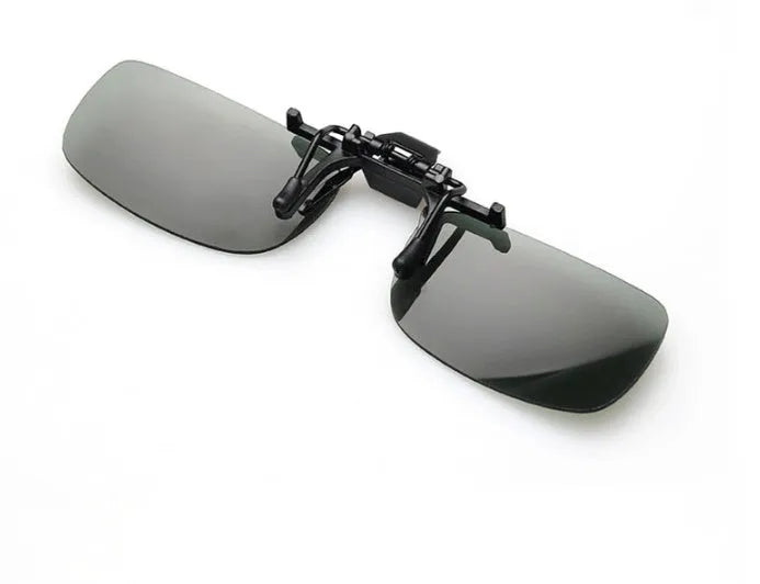 Myopia clip-on driving sunglasses with PC lenses in grey, green, and night vision options.