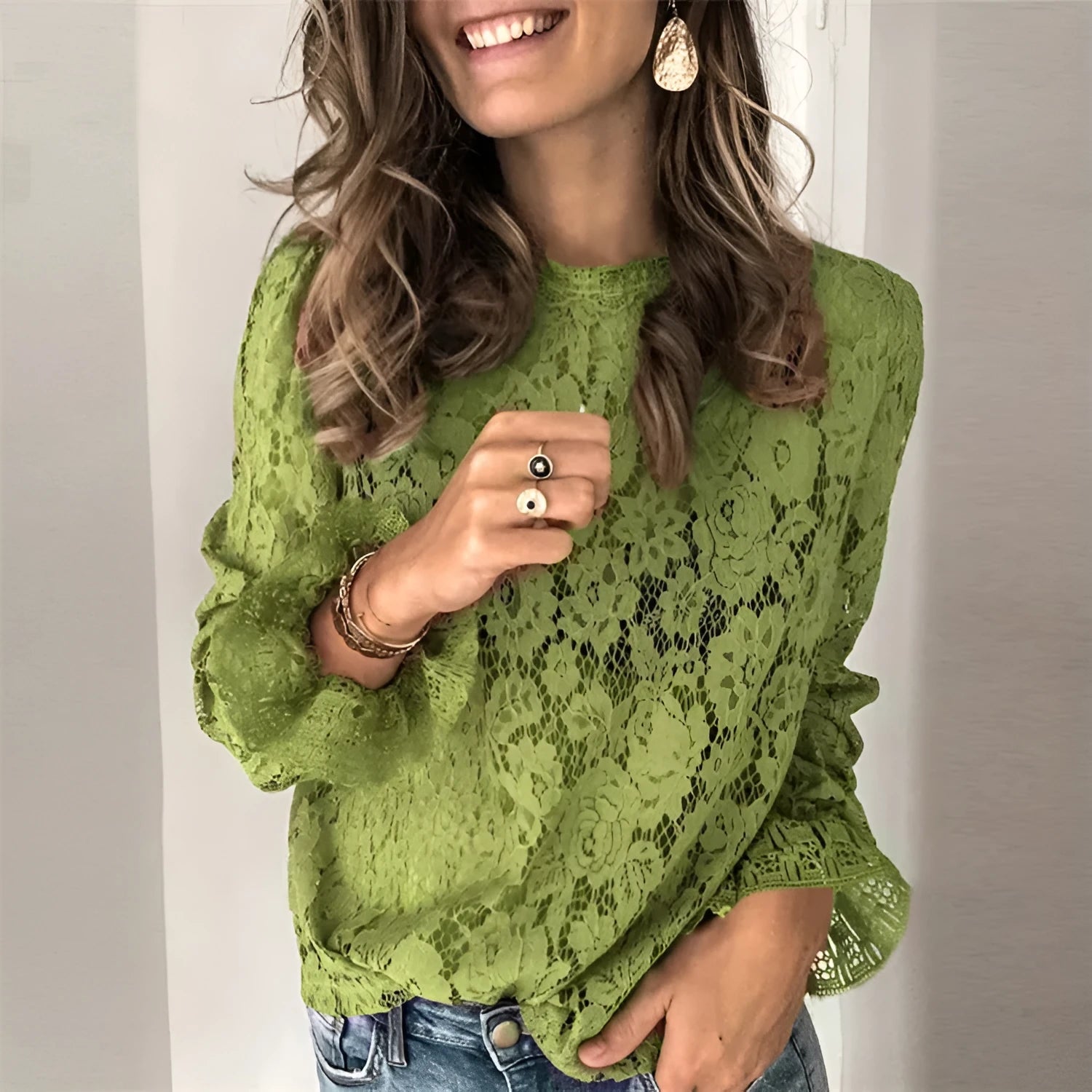 Women's hollow lace shirt loose fit streetwear in multiple colours with round neck collar
