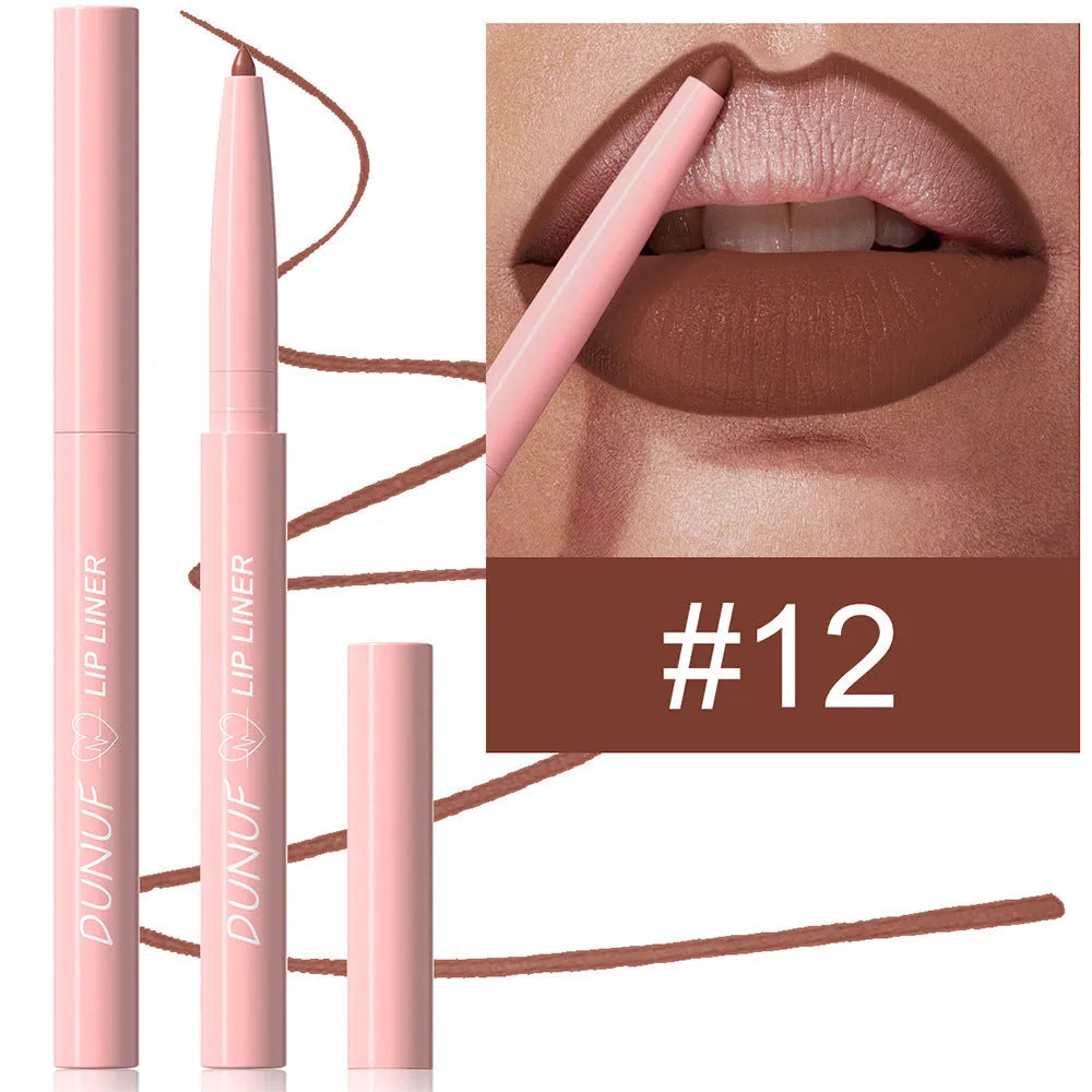 Matte velvet lip liner pencil in 12 colours for precise lip definition