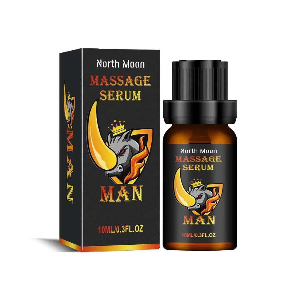 10ml glass bottle of men's massage essential oil with ginger and jojoba for body care.