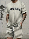 Men's 3D printed letter graphic sportswear set with short sleeve top and matching shorts