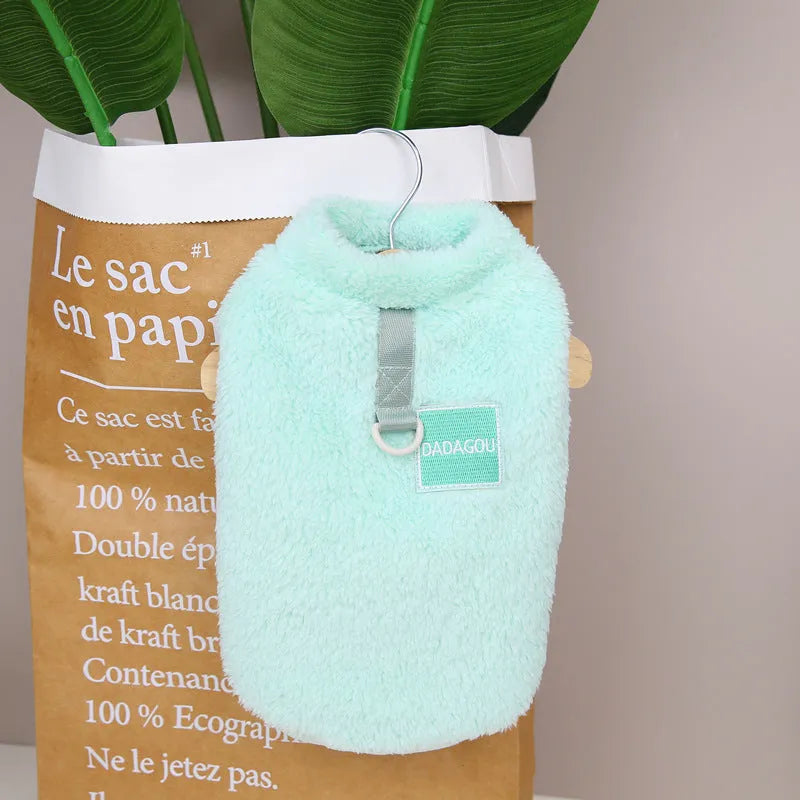Coral fleece pet jacket with colourful pull rings closure in multiple colour options
