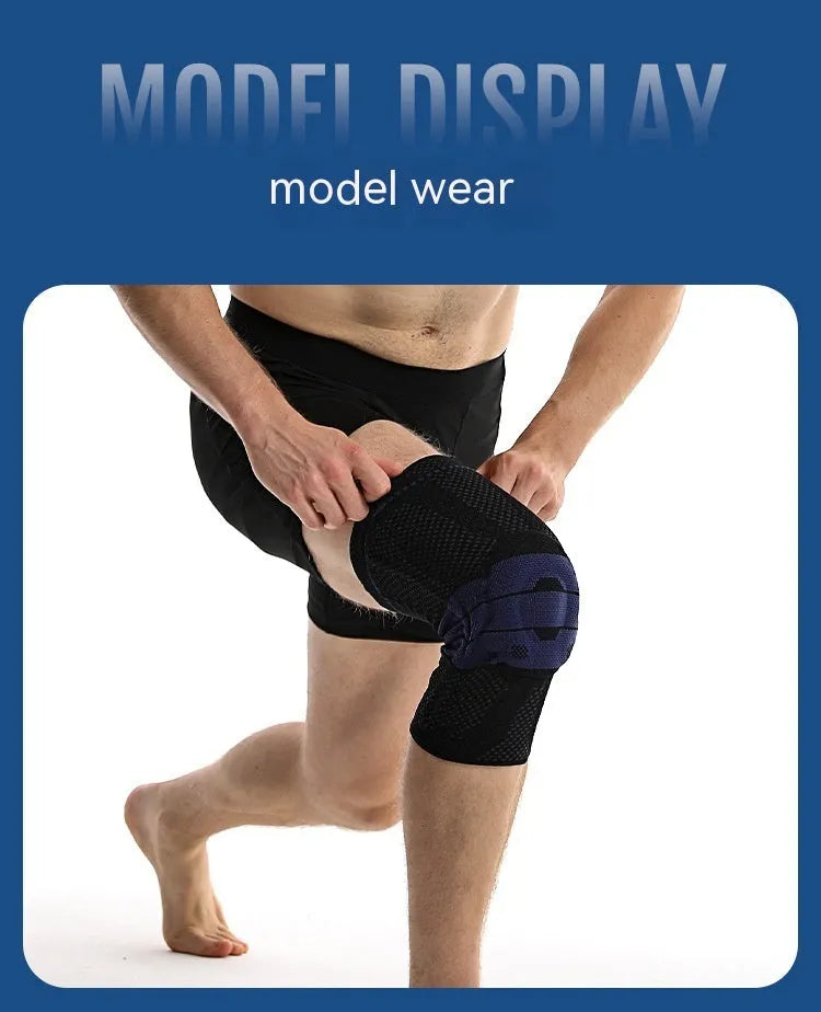 Adult sports knee pads in black and blue colour for basketball and running protection