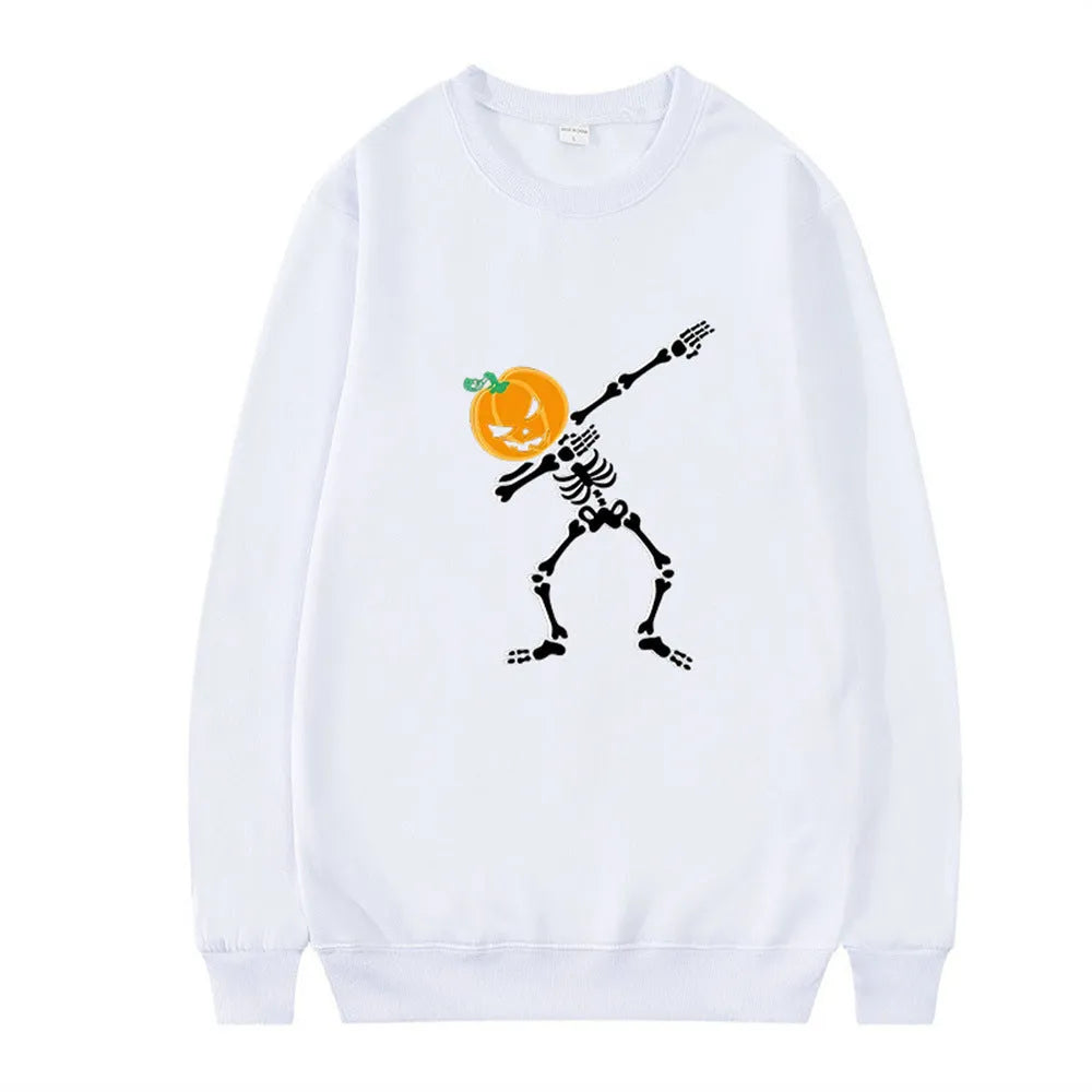 Women's printed crew neck long sleeve top in black, red, yellow, white, and orange red.