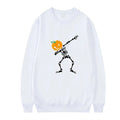 Women's printed crew neck long sleeve top in black, red, yellow, white, and orange red.