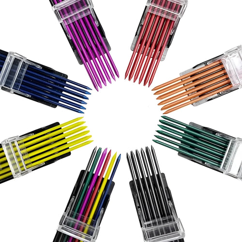 Boxed set of 12 coloured mechanical pencil refill leads in plastic tube with rainbow colour selection
