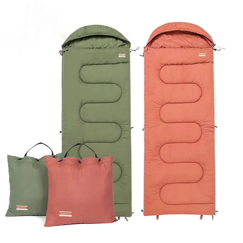 Ochre and olive green cotton camping sleeping bag quilt for outdoor use