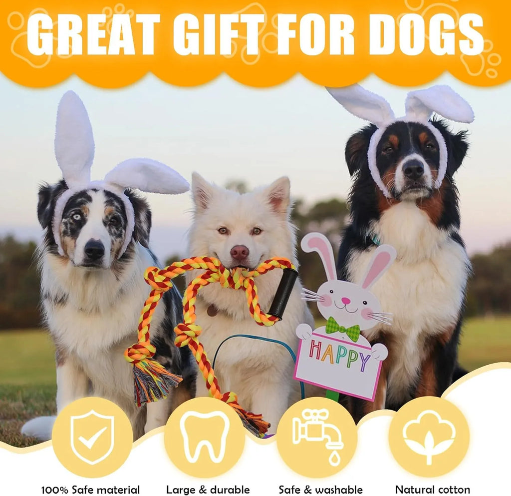 Blue and yellow cotton dog rope toy with non-slip handles for large breed aggressive chewers