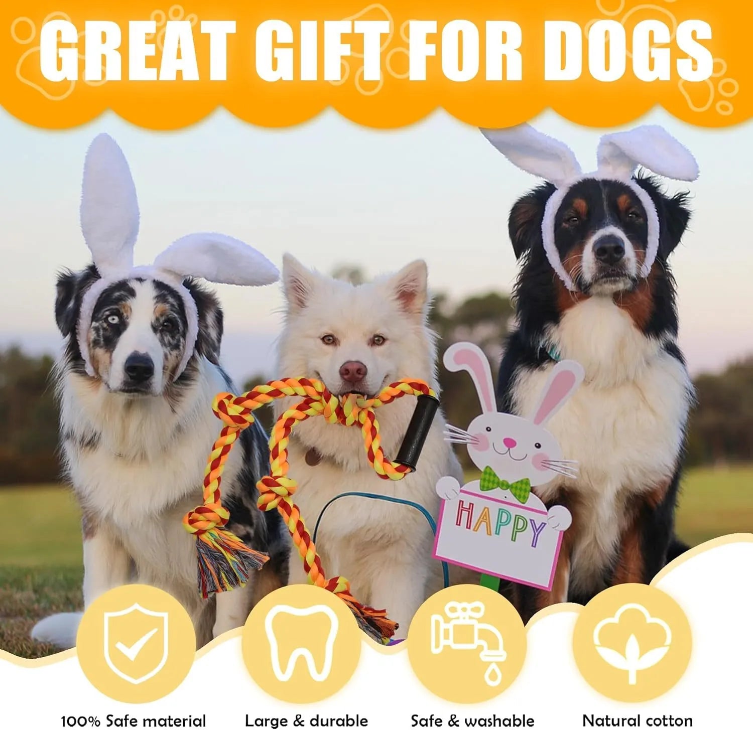 Blue and yellow cotton dog rope toy with non-slip handles for large breed aggressive chewers