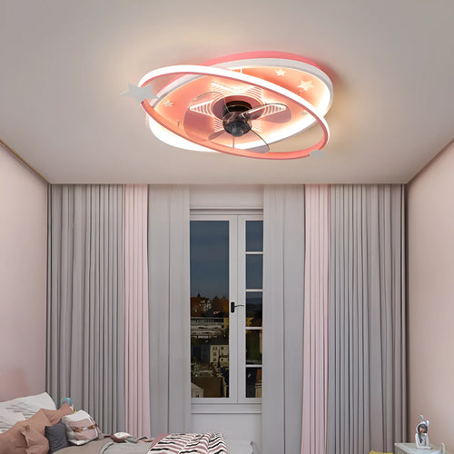 Modern children's bedroom chandelier with remote control and tri-colour LED lighting in blue or pink colours