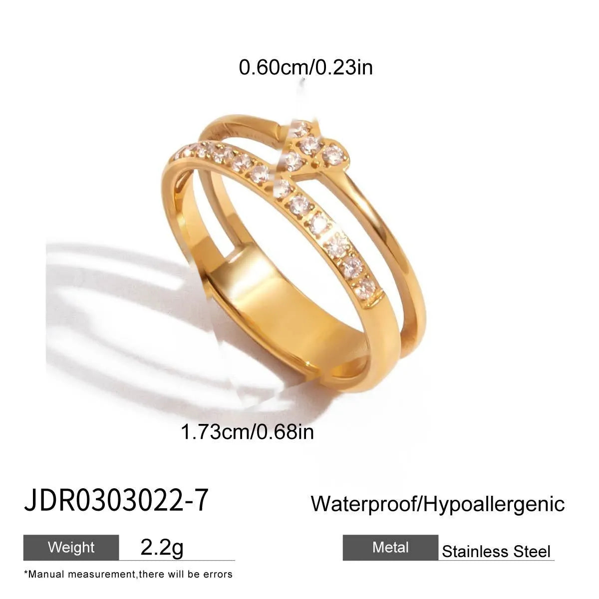 Geometry design titanium steel zircon ring on a hand, showing stainless steel band and contemporary styling.