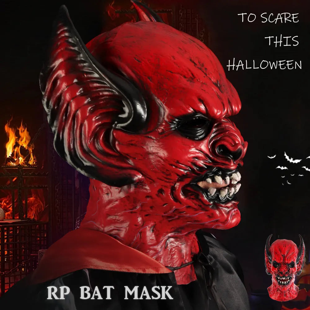 Red bat style RP foam head cover mask for Halloween and party costume.