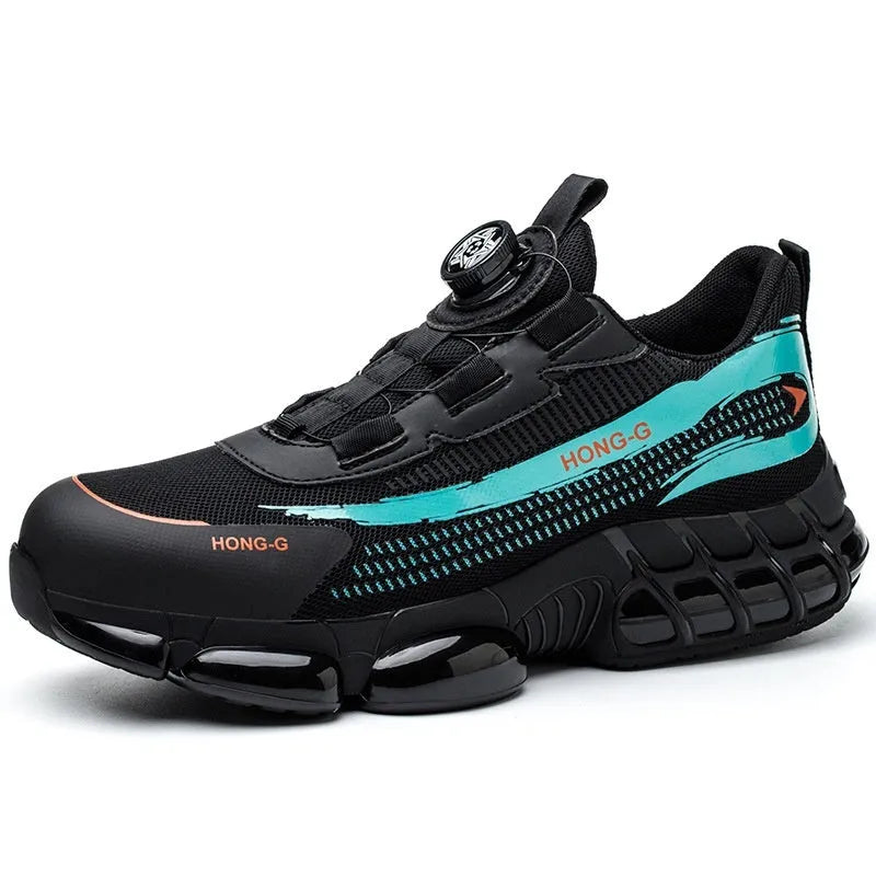 Men's lightweight safety work shoes with steel toe caps in black, grey and blue colour options