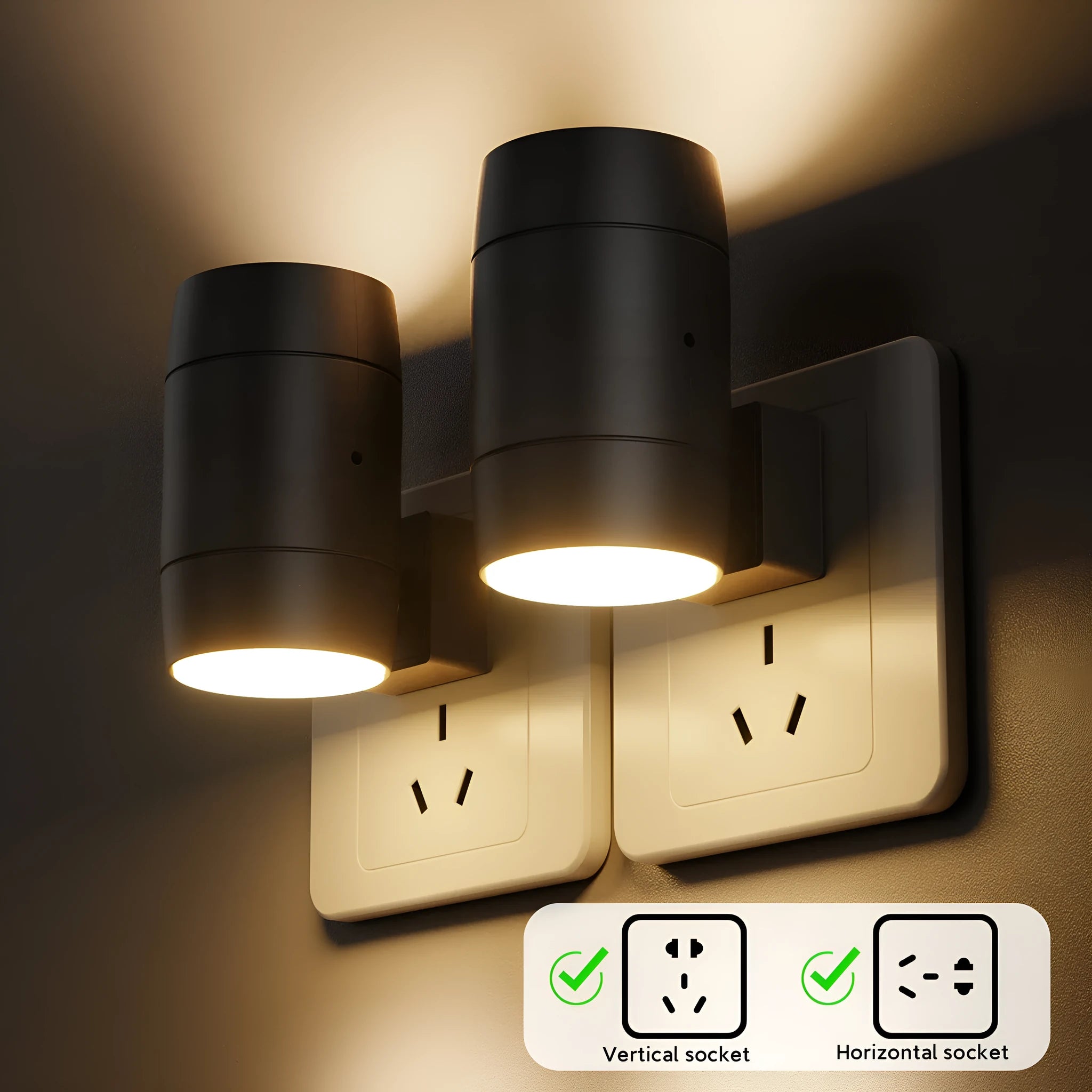 Small white induction night lamp with a direct plug, adjustable dial, and rotatable light head.