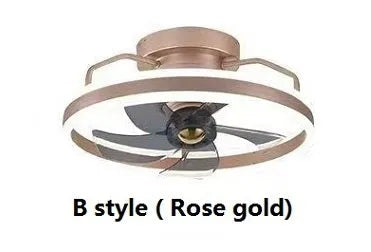 Modern ceiling fan light with light on, showing white PC blades and acrylic lampshade