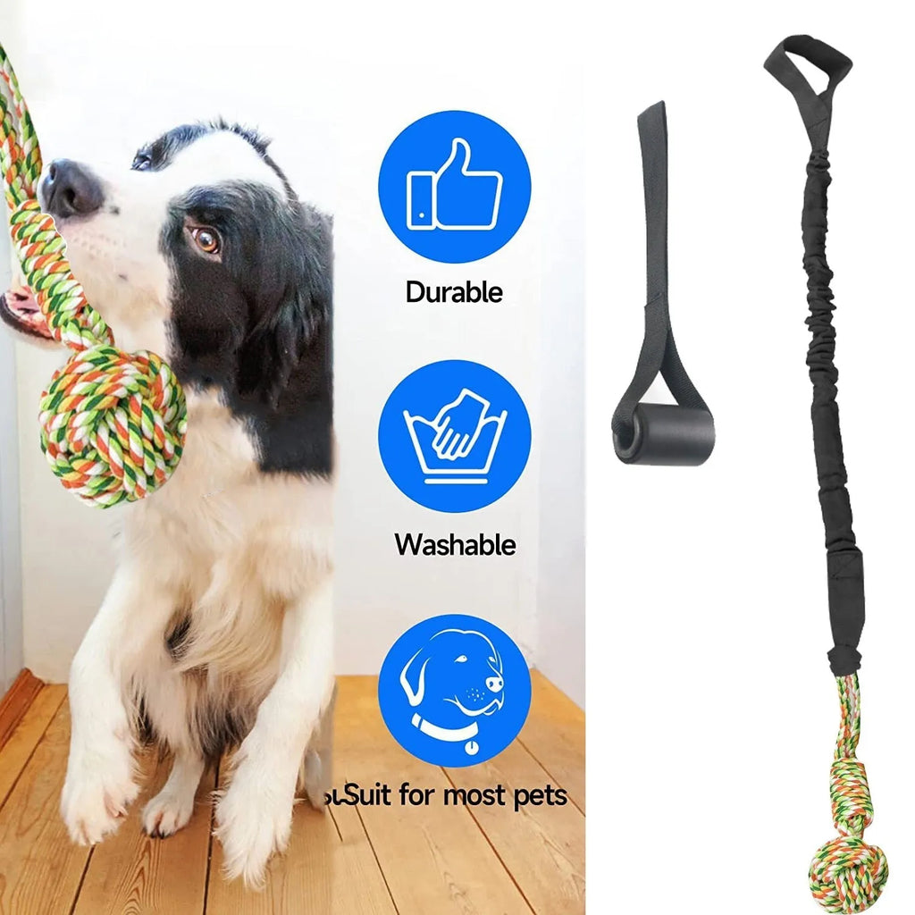 Cotton thread dog tug of war rope toy in black grey and red for teeth cleaning