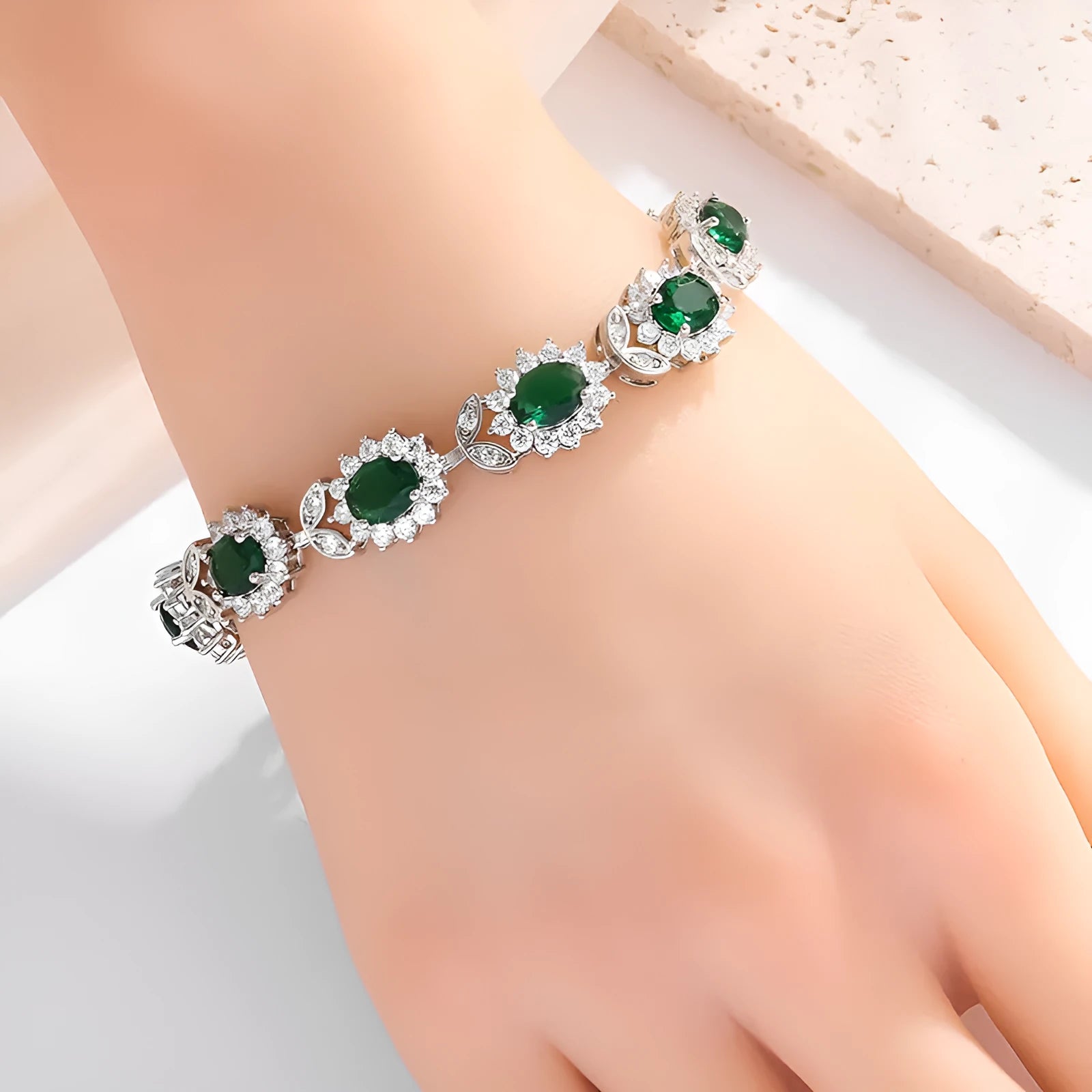 Women's simple zircon bracelet in environmentally friendly alloy with nine gemstone colour options