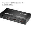 4K HDMI one input to two output splitter with USB power cable and regional plug options