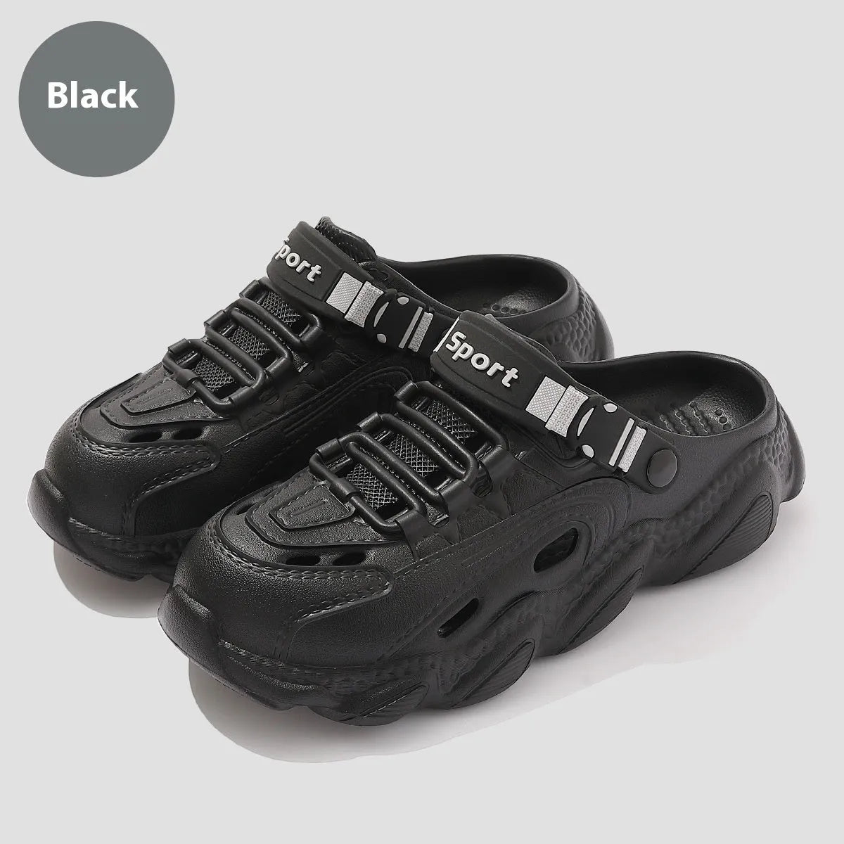Men's khaki summer outdoor slippers with hollow-out breathable design and non-slip EVA sole